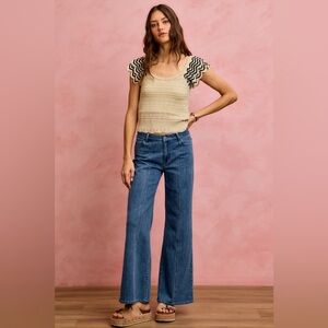 SO ME Wavy Textured Knit Top With Fluttered Sleeves 10010004465